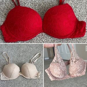 Victoria's Secret Lace Bra Set - Red, Beige, Tan